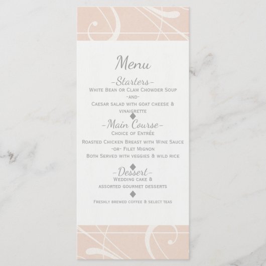 Perzik & romig wit Bloemen werveling bruiloft Menu (Voorkant)