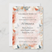 Perzik Roos Blauw Bloemen Wit Marmeren Verjaardag Kaart (Voorkant)