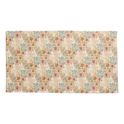 Perzik, Roos, Blauw Bloemrooster Kussensloop (Achterkant)