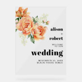 Perzik roos bloemen bloemenbruiloft WELKOM Acryl Bord (Voorkant)