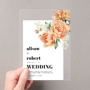 Perzik roos bloemen bloemensalie groen bruiloft acryl uitnodigingen