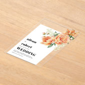 Perzik roos bloemen bloemensalie groen bruiloft acryl uitnodigingen (Laagn)