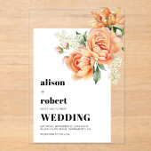 Perzik roos bloemen bloemensalie groen bruiloft acryl uitnodigingen (Voorkant)