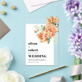 Perzik roos bloemen bloemensalie groen bruiloft acryl uitnodigingen (Insitu (Huwelijk))