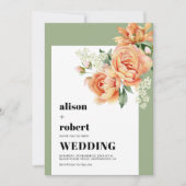 Perzik roos bloemen bloemensalie groen bruiloft kaart (Voorkant)