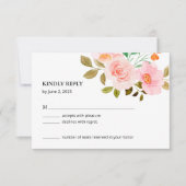 Perzik Roos Bloemen Bruiloft RSVP Kaart (Voorkant)