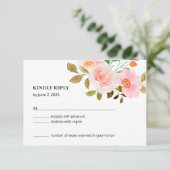 Perzik Roos Bloemen Bruiloft RSVP Kaart (Staand voorkant)