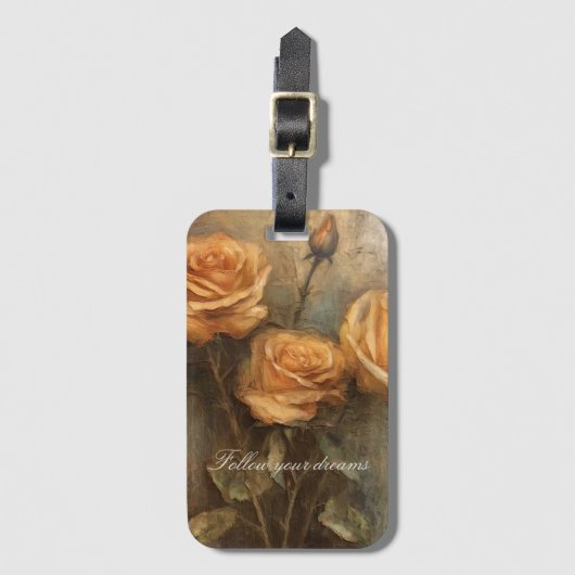 Perzik Roos Bloemen Romantisch Bagagelabel (Voorkant (verticaal))