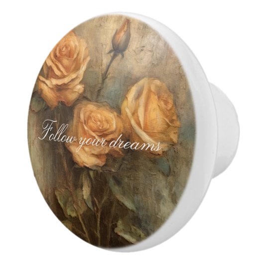 Perzik Roos Bloemen Romantisch Keramische Knop (Rechts)