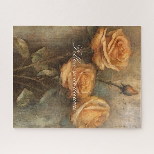 Perzik Roos Bloemen Romantisch Legpuzzel (Horizontaal)