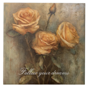 Perzik Roos Bloemen Romantisch Tegeltje