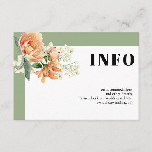 Perzik roos bloemensalie groen bloemenbruiloft informatiekaartje (Voorkant)