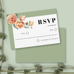 Perzik roos bloemensalie groen bloemenbruiloft RSVP kaartje