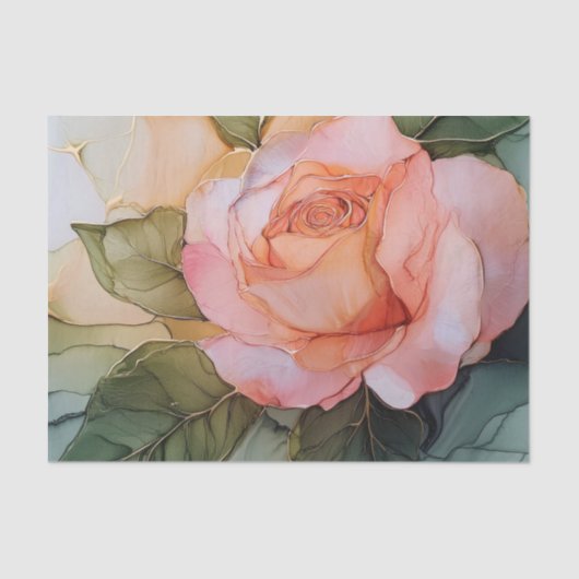 Perzik Roos Bloemige Bruids Shower Tissuepapier (Voorkant)