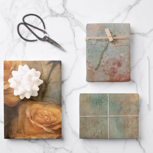 Perzik Roos Bloemige Bruiloft Inpakpapier Vel (Voorkant)