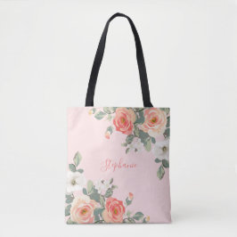 Perzik Roos Blush Roze Bloem Gepersonaliseerd Tote Bag