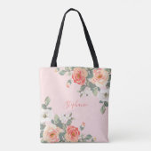 Perzik Roos Blush Roze Bloem Gepersonaliseerd Tote Bag (Achterkant)