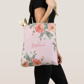 Perzik Roos Blush Roze Bloem Gepersonaliseerd Tote Bag (Dichtbij)