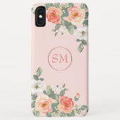 Perzik Roos Blush Roze Bloemen Monogram Case-Mate iPhone Case (Achterkant)
