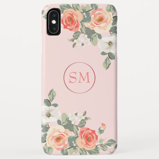 Perzik Roos Blush Roze Bloemen Monogram Case-Mate iPhone Case (Achterkant)