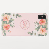 Perzik Roos Blush Roze Bloemen Monogram Case-Mate iPhone Case (Achterkant (horizontaal))