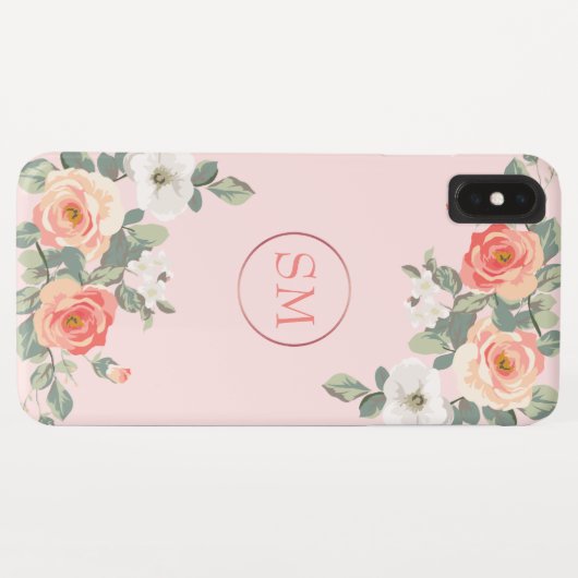 Perzik Roos Blush Roze Bloemen Monogram Case-Mate iPhone Case (Achterkant (horizontaal))