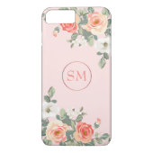 Perzik Roos Blush Roze Bloemen Monogram Case-Mate iPhone Case (Achterkant)