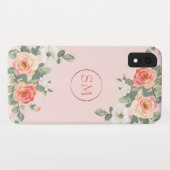 Perzik Roos Blush Roze Bloemen Monogram Case-Mate iPhone Case (Achterkant (horizontaal))