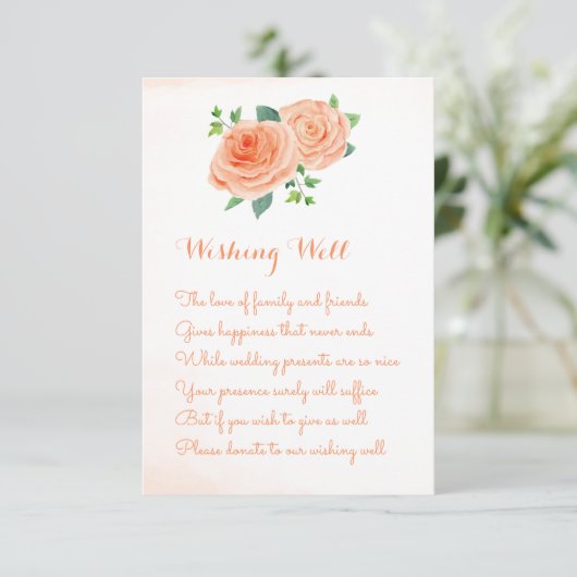 Perzik Roos bruiloft Wishing Well Kaarten (Staand voorkant)