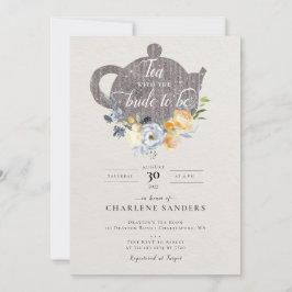 Perzik Roos en Thistle Floral Bridal Tea Kaart