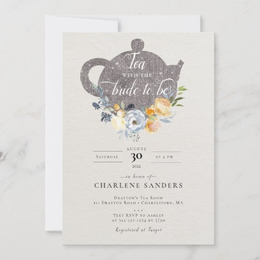 Perzik Roos en Thistle Floral Bridal Tea Kaart (Voorkant)