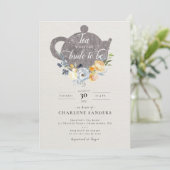 Perzik Roos en Thistle Floral Bridal Tea Kaart (Staand voorkant)