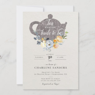 Perzik Roos en Thistle Floral Bridal Tea Kaart