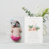 Perzik Roos Floral Foto Godmoeder Voorstel Uitnodi Bedankkaart (Staand voorkant)