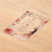 Perzik Roos Goud Quinceañera Jurk Floral Quince Acryl Uitnodigingen (Laagn)