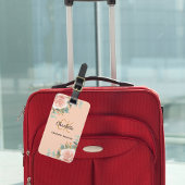 Perzik roos gouden bloemstukken monogram elegant bagagelabel