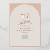 Perzik Roos Gouden Folie Huwelijksuitnodiging + QR Folie Uitnodiging (Voorkant)