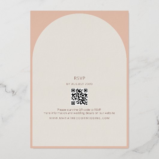 Perzik Roos Gouden Folie Huwelijksuitnodiging + QR Folie Uitnodiging (Achterkant)