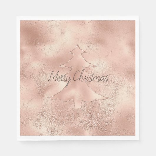 Perzik Roos Gouden Glitter Kerstboom Servet (Voorkant)