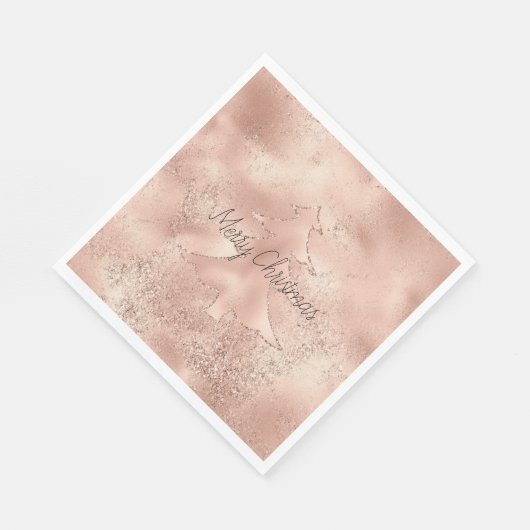 Perzik Roos Gouden Glitter Kerstboom Servet (Hoek)