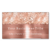 Perzik Roos Gouden Sparkle Leopard Glitz Magnetisch Visitekaartje (Voorkant)