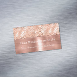 Perzik Roos Gouden Sparkle Leopard Glitz Magnetisch Visitekaartje