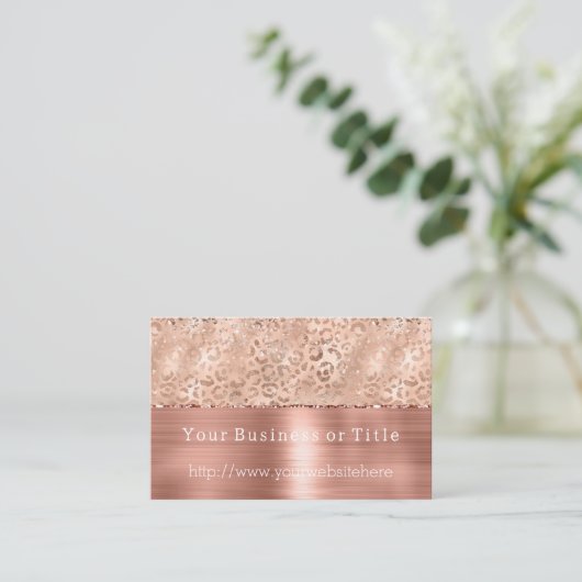 Perzik Roos Gouden Sparkle Leopard Glitz Visitekaartje (Staand voorkant)