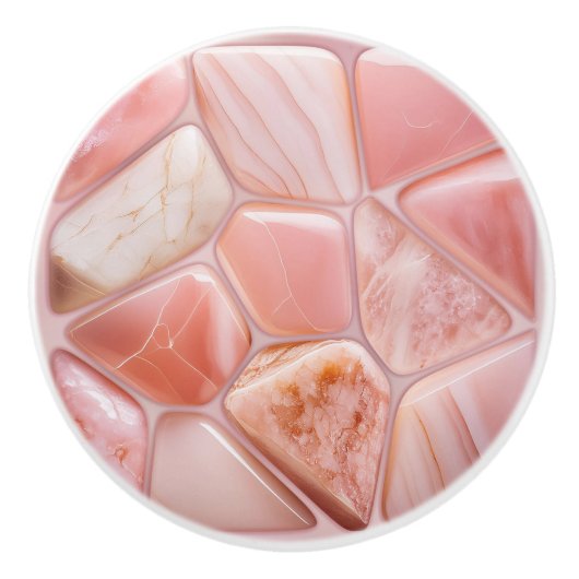 Perzik Roos kwarts Abstracte cellulaire kunst Keramische Knop (Voorkant)