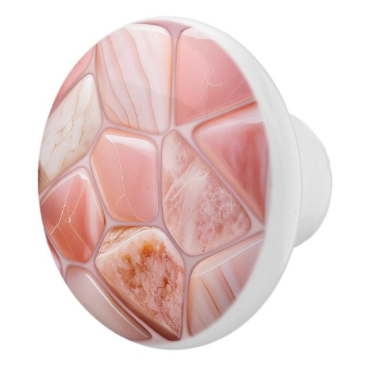 Perzik Roos kwarts Abstracte cellulaire kunst Keramische Knop (Rechts)