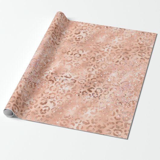 Perzik Roos Leopard Glitz Cadeaupapier (Uitgerold)