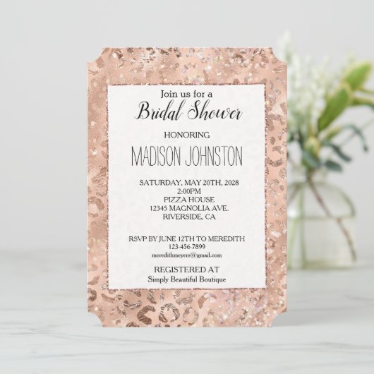 Perzik Roos Leopard Glitz Kaart (Staand voorkant)