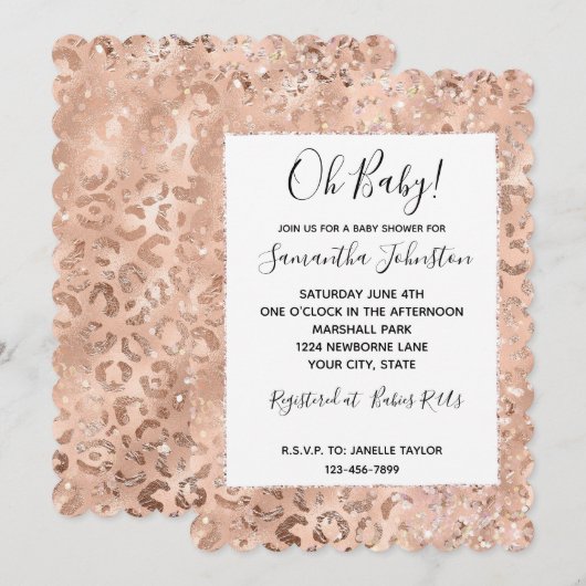 Perzik Roos Leopard Glitz Kaart (Voorkant / Achterkant)