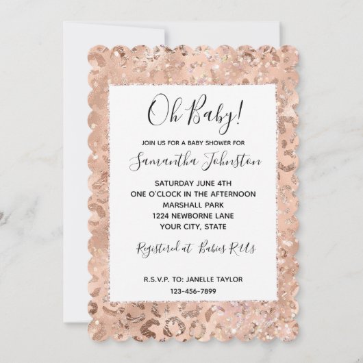 Perzik Roos Leopard Glitz Kaart (Voorkant)