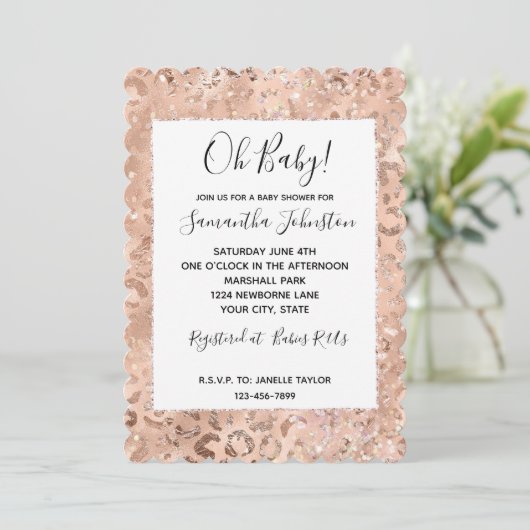 Perzik Roos Leopard Glitz Kaart (Staand voorkant)